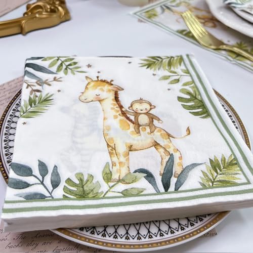 Decorative Animal Paper Napkins Dinner Size 20-Count/33x33cm/2-Ply Cute Baby Shower Kids Birthday Party Napkins (FR064)
