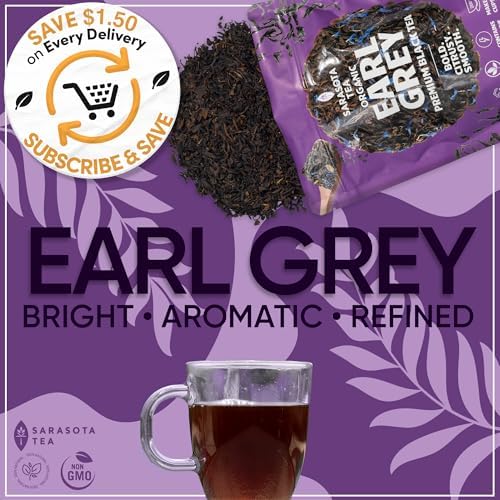 Organic Earl Grey Loose Leaf Black Tea | USDA Organic Bergamot Black Tea | Premium Full Leaf | 1 lb Bulk Bag (16 oz) | Smooth Citrus Aroma | Hot or Iced | Non-GMO