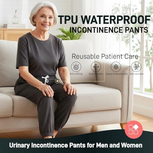 Yodilala TPU Waterproof and Leak-Proof Patient Care Long Pants,Reusable Incontinence Pants,Leak-Proof and Washable Urinary Incontinence Pants Suitable for Elderly(Gray, L)