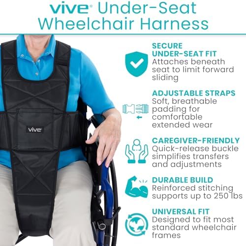 Vive Wheelchair Seatbelt - Wheelchair Harness for Adults, Anti-Slip Safety Belt with Adjustable Straps, Medical Restraints for Elderly People, Torso Support (Black)