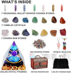 29pcs Healing Crystals Set, Crystals and Healing Stones,7 Raw Chakra Stones,7 Tumbled Stones, 7 Bullet Shaped Chakra Stones, 2 Chakra Necklace, Crystal Pyramid, Crystal Sets for Healing,Crystal Gifts
