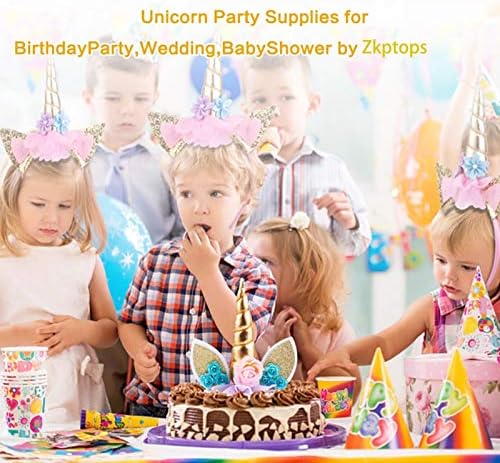 Zkptops Unicorn Cake Topper Birthday Party Supplies Unicorn Birthday Decorations Gold Horn Cake Topper Accessory with Eyelashes Cute Handmade Reusable Cake Toppers for Girls Kids Women 5.8 Inch