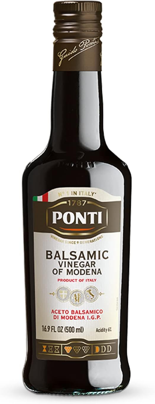 Ponti Balsamic Vinegar of Modena 16.9oz (500ml) - Italian Gluten Free Vegan Dressing Vinaigrette with Concentrated Master Chef Wine Vinegar Low Carb Food Gifts Condiments Cooked Grape