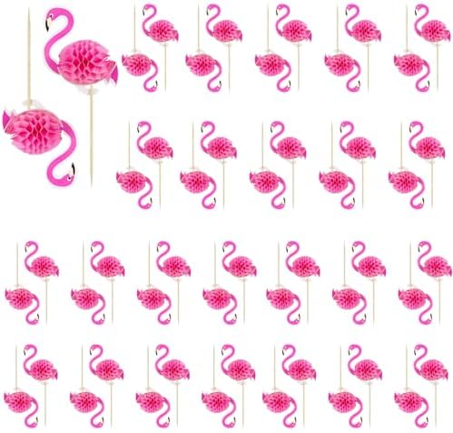 50PCS Flamingo Cupcake Toppers, 3D Pink Flamingo Cupcake Toppers, Tropica Themed Toothpicks Decorations for Baby Shower Summer Party Wedding Birthday Party Cake Decorations