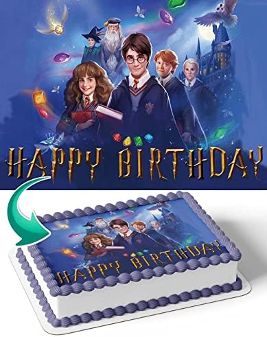 CAKECERY Wizards HRB Edible Cake Image Topper Birthday Cake Banner 1/4 Sheet