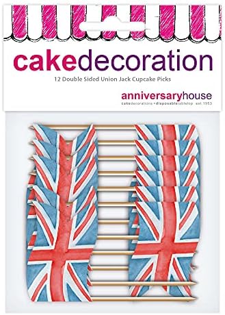 Anniversary House 12 pcs Union Jack Cake Toppers, 3 x 3.5cm Cupcake Toppers, Paper, kings coronation decorations, King Charles Coronation Decorations, J171