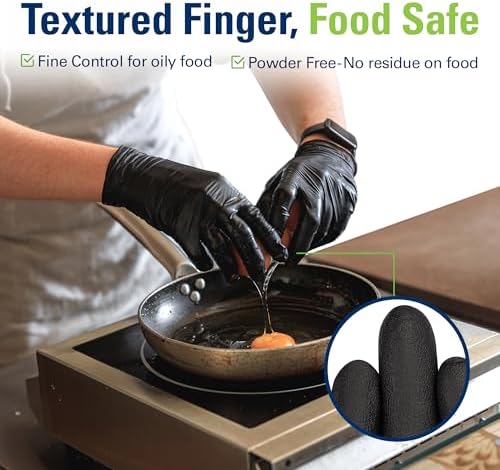 SWIFTLITE Black Nitrile Gloves, Food Safe Disposable Gloves Latex Free, Rubber Gloves Powder Free for Cooking, Kitchen Clean