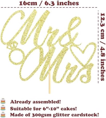Sotpot 1PC Mr Mrs Cake Topper Bride and Groom Topper Gold Glitter Love Cake Decorations for Wedding Engagement Bridal Shower Wedding Cake Decoration Supplies