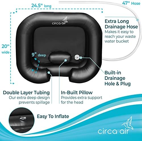 Circa Air Portable Shampoo Bowls For Home - Inflatable Hair Washing Basin For Bedridden and Station for Kids, Portable Sink for Washing Hair, Dread Locs Detox Tub Blow Up Shampoo Basin, Loc Bath