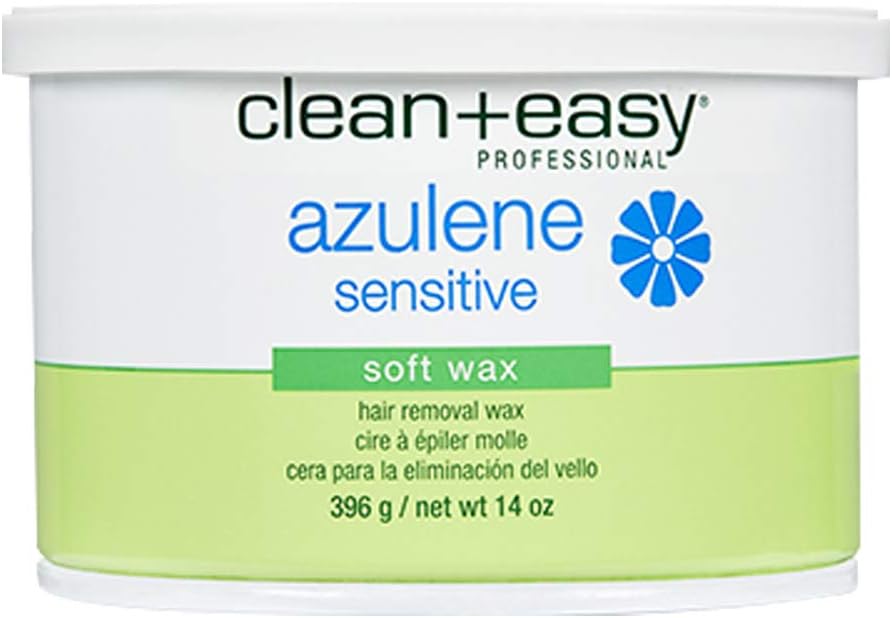 Clean + Easy Azulene Sensitive Soft Wax – Wax for Sensitive Skin Hair Removal, Gentle & Soothing Formula for Face & Body, 14 oz
