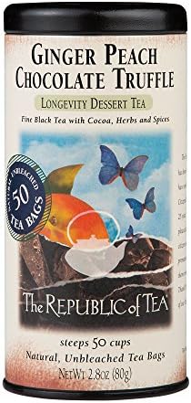 The Republic of Tea Ginger Peach Chocolate Truffle Black Tea Bags, 50 Tea Bag Tin
