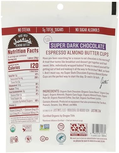 JUSTINS Organic Super Dark Chocolate Espresso Almond Butter Cups, 4.2 OZ