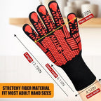 BBQ Gloves, Oven Gloves, 1472°F Extreme Heat Resistant Barbecue Gloves, Silicone Non-Slip Oven Mitts, Kitchen for Cooking, Grilling, and Baking (Red)