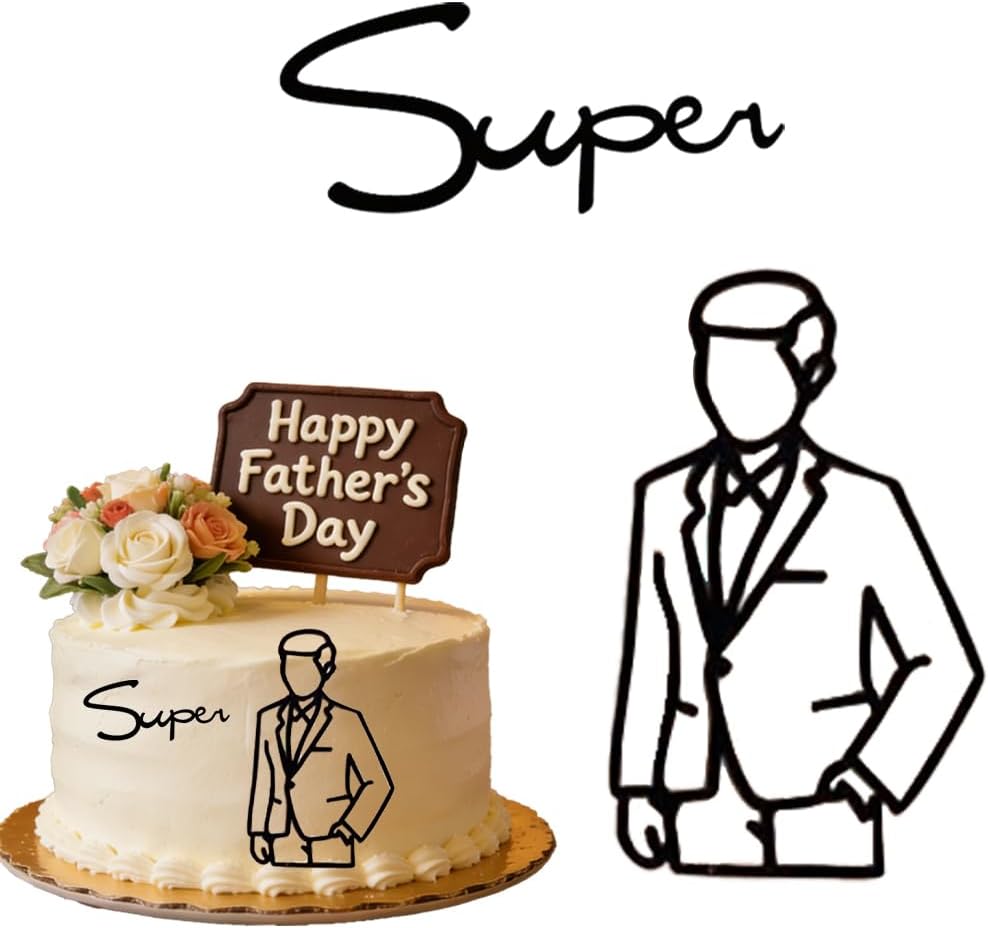 2 Pcs Father’s Day Cake Toppers Minimalist Art Man Shaped Cake Decorations Super Dad Acrylic Cupcake Toppers for Man Dad Grandpa Birthday Father’s Day Party Decoration