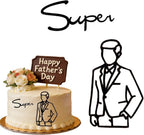 2 Pcs Father’s Day Cake Toppers Minimalist Art Man Shaped Cake Decorations Super Dad Acrylic Cupcake Toppers for Man Dad Grandpa Birthday Father’s Day Party Decoration