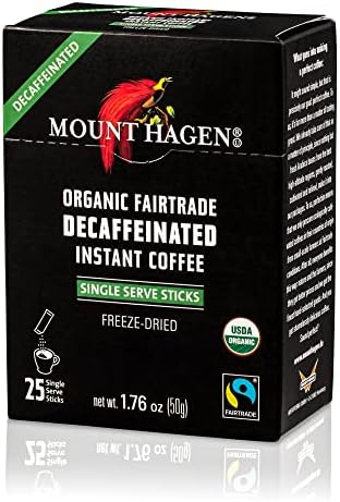 Mount Hagen 25 Count Single Serve Instant Decaf Coffee Packets - 8 pack | Decaffeinated Organic Medium Roast Arabica Beans | Eco-friendly, Fair-Trade [8 x 25 sticks/1.76oz/50g], Pack of 8