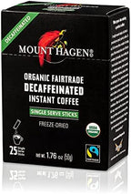 Mount Hagen 25 Count Single Serve Instant Decaf Coffee Packets - 8 pack | Decaffeinated Organic Medium Roast Arabica Beans | Eco-friendly, Fair-Trade [8 x 25 sticks/1.76oz/50g], Pack of 8