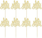 24pcs Happy Easter Cupcake Toppers - Gold Glitter Rabbit Cupcake Picks - Day Theme Baby Shower Kids Birthday Party Cake Decorations