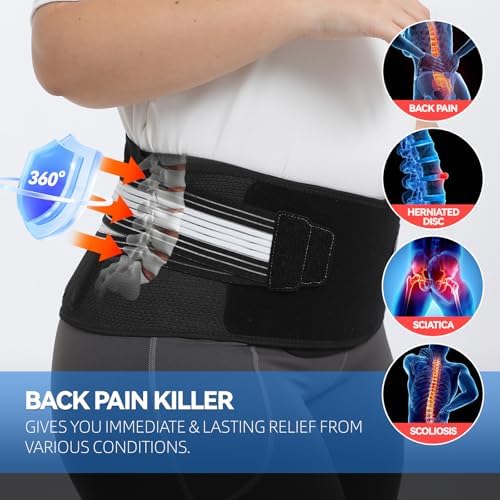 Back Brace for Lower Back Pain, Decompression Lumbar Support Belt with 3D Lumbar Pad for Men/Women Pain Relief from Sciatica, Herniated Disc, Scoliosis, M (Waist: 33"- 38")