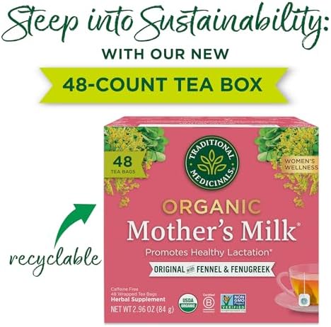 Traditional Medicinals Organic, Mother's Milk Tea - Supports Breastfeeding & Lactation with Fennel and Fenugreek - Kosher, Non-GMO, Caffeine-Free, Compostable - 48 Tea Bags