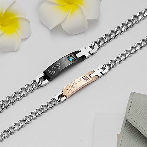 seensea Couples Matching Set 2 Pieces Link Bracelet Titanium Stainless Steel Chain Wrist Cuff for Valentine's Day Gift Jewelry