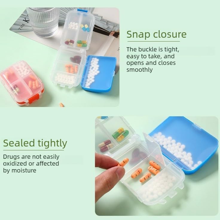 Travel Pill Organizer with 8 Compartments Double-Layer Portable Pocket Purse Medicine Organizer Medicine Carry Storage Box (Blue)