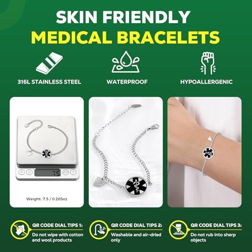 Upgraded Medical Bracelets Men Women with QR Code Medical Alert ID Bracelets - Titanium Steel Wristband Fits Wrists Up 8''-10'' - More Space Custom Emergency Med ID Info