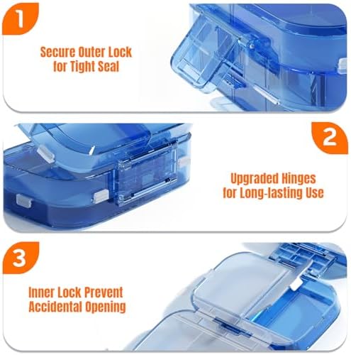 Foldable Travel Pill Organizer 3 Layers Large Capacity, Portable Pill Box Case with 9 Compartments for Medication Vitamins Supplements (Blue)