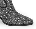 Richealnana Women's Rhinestones Slip On Block Chunky Heel Crystals Mid Calf Boots