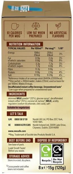 Nescafe Instant Gold Cafe Menu Cappuccino Decaff Unsweetened