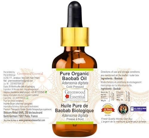 Greenwood Essential Pure Organic Baobab Oil (Adansonia digitata) Cold Pressed 50ml (1.69 oz)
