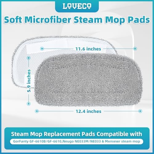 LOVECO 4 Pack Steam Mop Pads Compatible with GorFanty GF-6610B/GF-6610, Neugo NE033/NE033M & Mxnsewr, Washable Microfiber Steam Mop Replacement Pads for Multi-Surface Cleaning