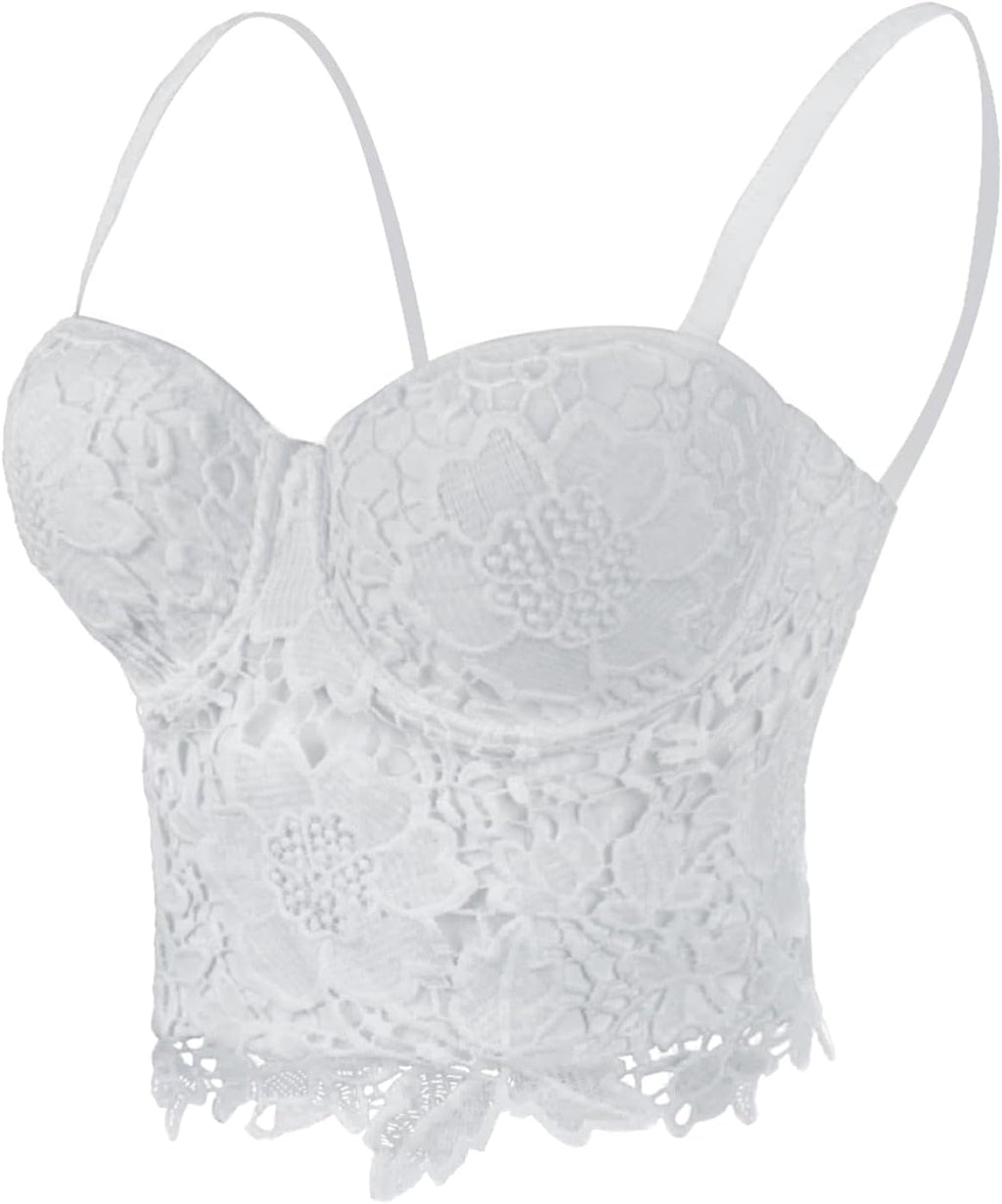 ELLACCI Women's Floral Lace Bustier Crop Top Gothic Corset Bra Tops White
