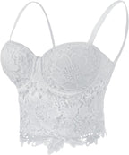 ELLACCI Women's Floral Lace Bustier Crop Top Gothic Corset Bra Tops White