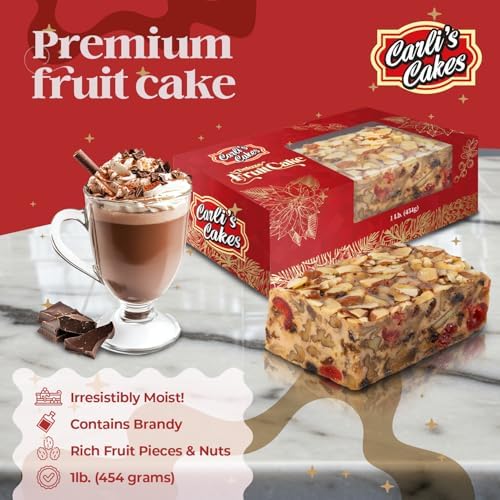 Carli’s Cakes Deluxe Fruit Cake, 1 lb. - Gourmet Holiday Fruitcake with Nuts & Dried Fruits, Ready to Serve Dessert, Ideal Christmas Gift, Celebration Treat, or Party Snack