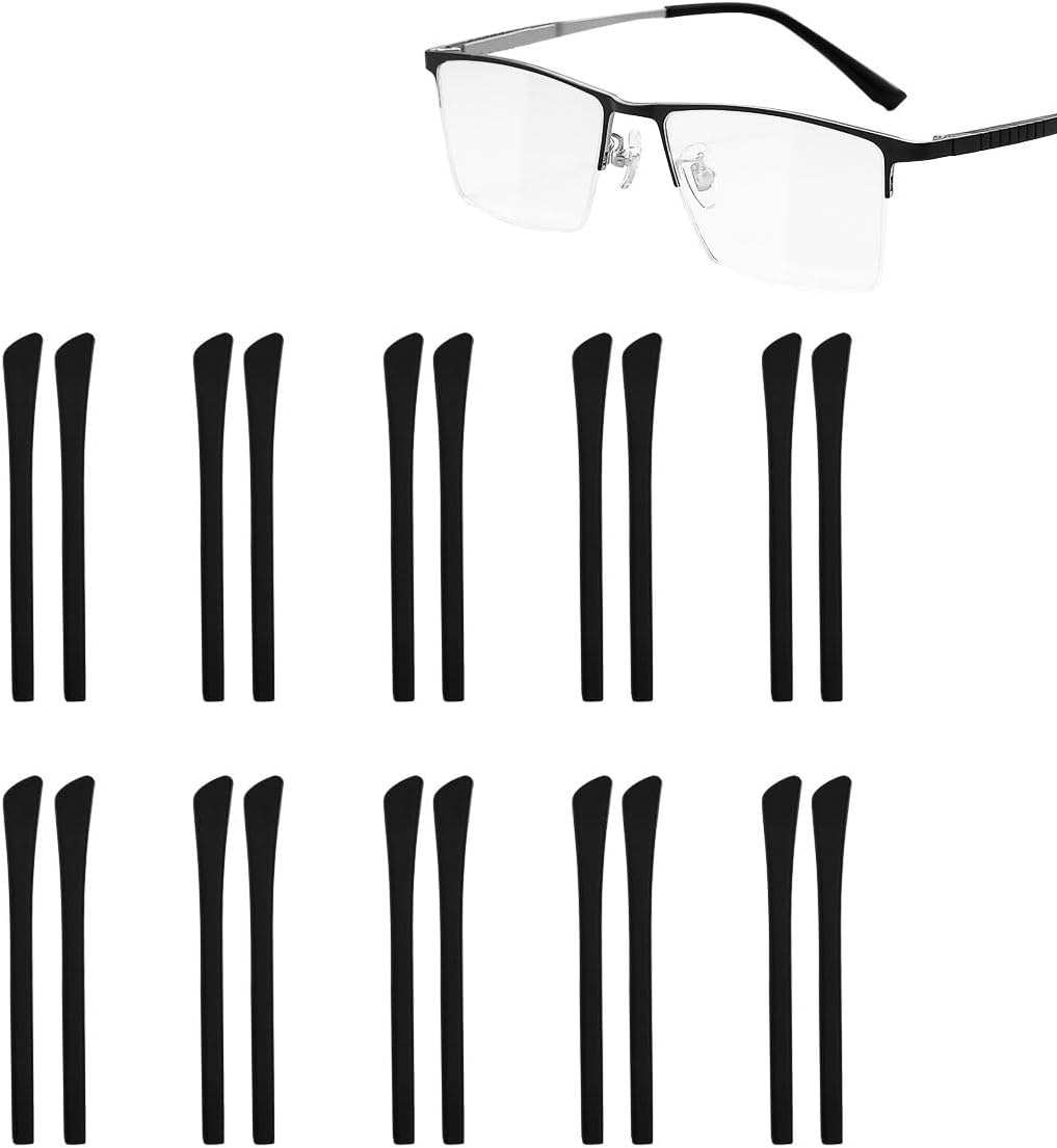 10 Pairs Anti-Slip Silicone Eyeglass End Tips, Eyeglass End Tips Ear Sock Pieces, Anti-Slip Eyeglass End Tips for Flat Thin Metal Eyeglass Legs