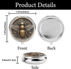 Portable Round 3 Compartment Metal Pill Box Featuring a Bee and Honeycomb Design Ideal for Organizing Supplements Medications or Travel Essentials