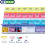 EZY DOSE Monthly (28-Day) Pill Case, Daily Medicine Planner, Vitamin Organizer, Supplement Container, One Month, Large Contoured Compartments, Convenient and Easy to Use, Colored Lids, BPA Free