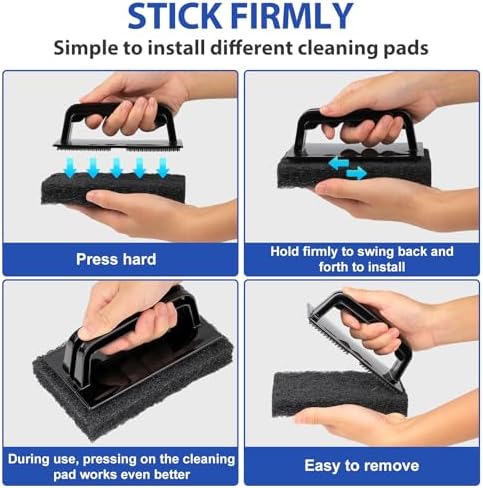 Skylarlife Scouring Pad Brush Cleaning Scrub with Handle Abrasive Pad for Grout Tile Shower and Sink Cleaning, Scrubbing Floor and Tile Boat Polishing Refinishing Bathroom Kitchen Heavy Duty (1-Pack)