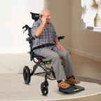 Lightweight Reclining Travel Wheelchair, Folding All Terrain Reclining Transport Wheelchair for Adults and Seniors, 18.11in Reclining Seat with Adjustable Backrest & Headrest, Support 286lbs