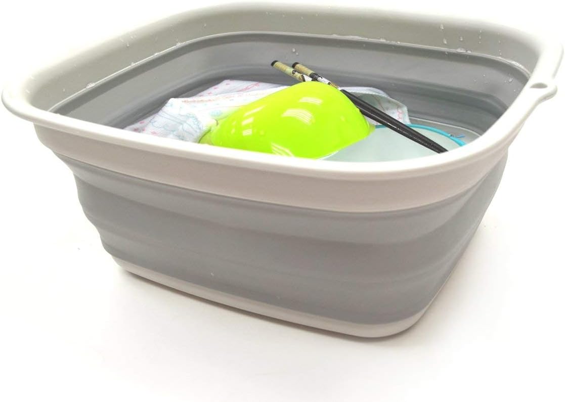 SAMMART 7.7L (2 Gallon) Collapsible Tub - Foldable Dish Tub - Portable Washing Basin - Space Saving Plastic Washtub (Grey, S)