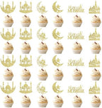 24 Pcs Eid Mubarak Cupcake Toppers,6 Patterns Glitter Umrah Mubarak Cupcake Picks,Ramadan Kareem Muslim Islam Eid Festival Party Decorations, Ramadan Mubarak Party Deorations