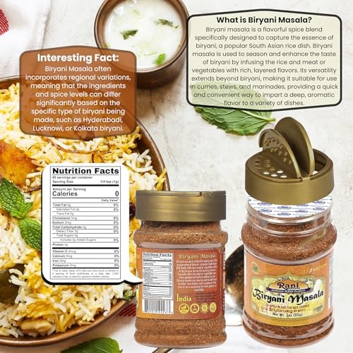 Rani Biryani Masala Curry (7-Spice Blend for Indian Rice Dishes, Pullao/Pilau) 3oz (85g) PET Jar ~ All Natural | Vegan | No Colors | Gluten Friendly | NON-GMO | Kosher | Indian Origin