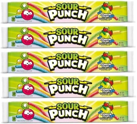 Sour Punch Fruity Mystery Straws Bundle 3 Items Gift Assortment 4.5 ounce pack each, 3 packs total (Rainbow)