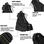 Tscoyuki Platform Ankle Boots for Women Chunky High Heel Booties Goth Round Toe Combat Boots Women Lace Up Motorcycle Wedges