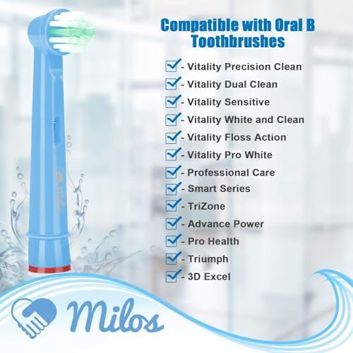Replacement Toothbrush Heads Kids Compatible with Oral B - 16 Pack Milos Toothbrush Heads Extra Soft Bristles for Electric Braun Brush Heads Refill for Vitality Precision Sensitive and Clean Triumph