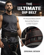 Ultimate Dip Belt | Secure Closure - No Sliding Down | Structured Back Support | 45-Angle Rings - Comfort Dip Position | 40” Strap & 2 Snap Hooks - for Dips, Pull Ups, Squats, Weight Lifting