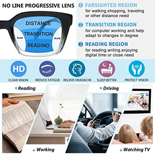 MARE AZZURO No Line Progressive Multifocus Reading Glasses Women Blue Light Blocking Readers 1.0 1.5 2.0 2.5 3.0 3.5