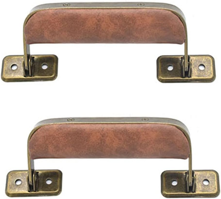 Luggage Handle Leather Handle Vintage Style Replacement Strap Handle Suitcase Pull Handle for Trunk Handbag Briefcase 2pcs (Brown Bronze)