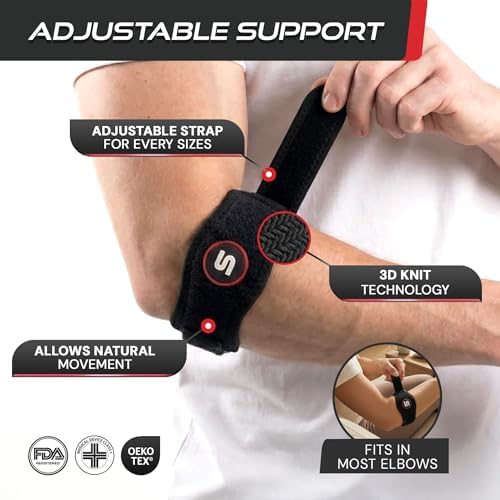 Sleeve Stars Tennis Elbow Brace for Men & Women, Elbow Brace for Tendonitis, Tennis Elbow Strap, Golfers Elbow Brace, Counterforce Brace for Tennis Elbow Relief, Fits 9"-23" (Single/Black)